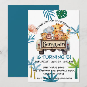 Cute Zoo jungle farm truck tractor boy Birthday  Invitation