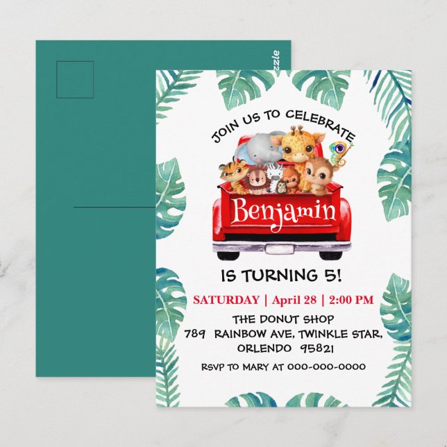 Cute Zoo jungle farm truck tractor boy Birthday  Postcard (Front/Back)