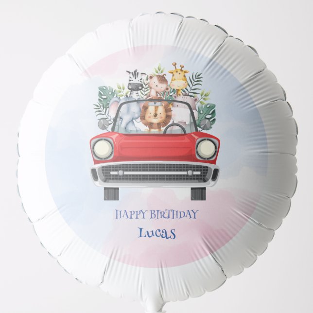 Cute zoo Race car Safari jungle Birthday party Balloon (Front)