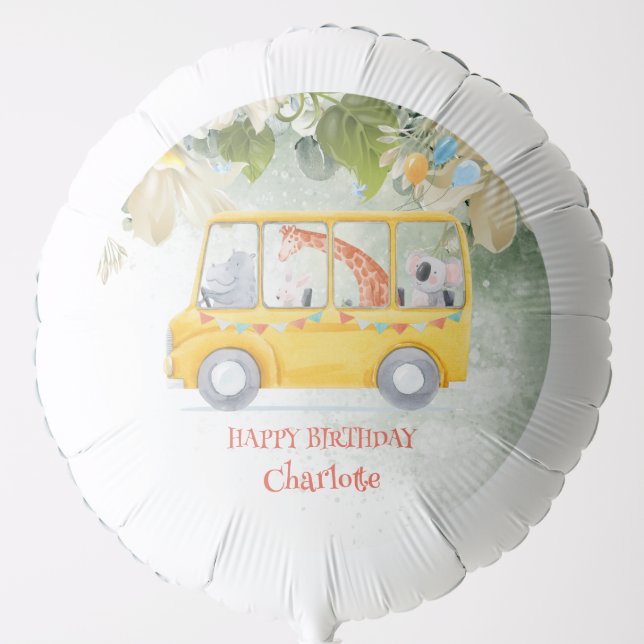 Cute zoo School Bus Safari jungle Birthday party Balloon (Front)