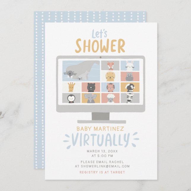 Cute  zoom animals computer virtual baby shower invitation (Front/Back)