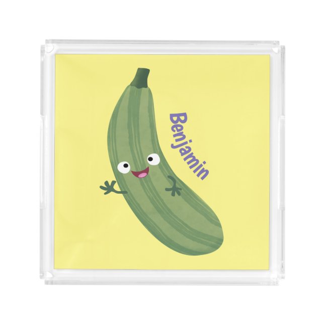 Cute zucchini happy cartoon illustration acrylic tray (Front)