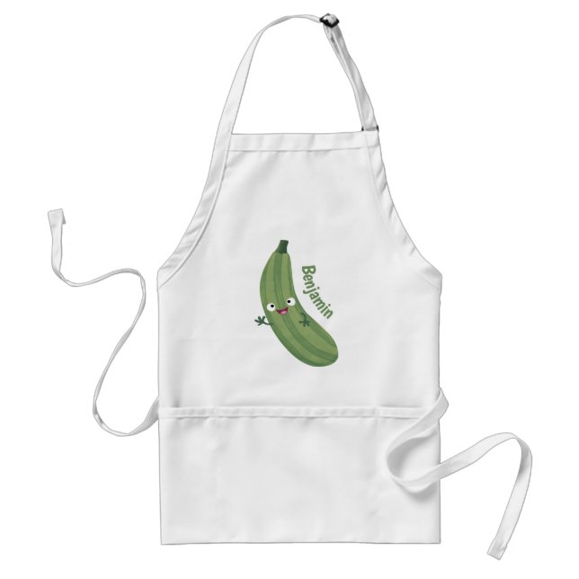 Cute zucchini happy cartoon illustration adult apron (Front)