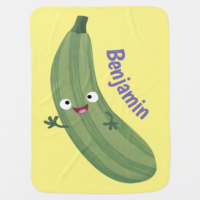 Cute zucchini happy cartoon illustration baby blanket (Front)