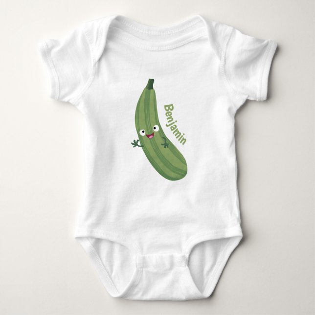Cute zucchini happy cartoon illustration baby bodysuit (Front)
