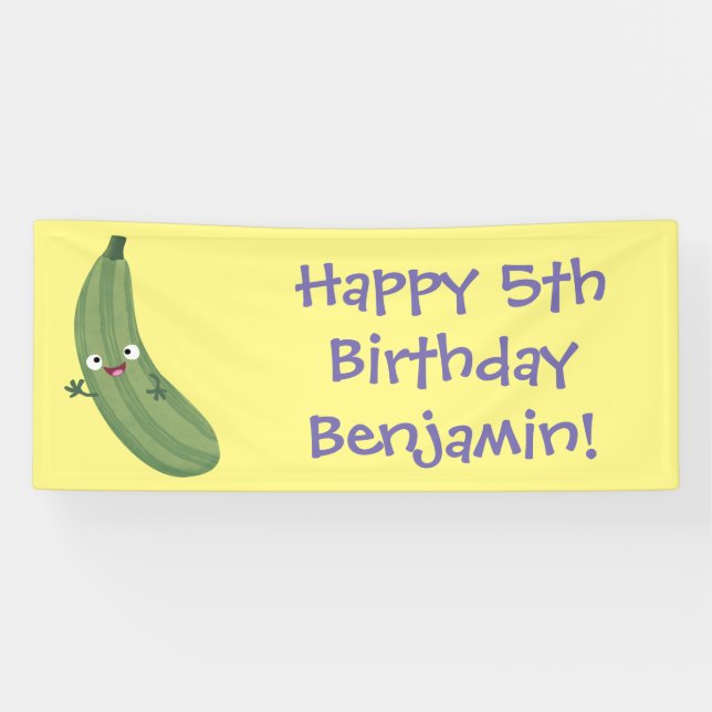 Cute zucchini happy cartoon illustration banner (Horizontal)