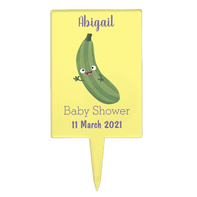 Cute zucchini happy cartoon illustration cake topper (Front)