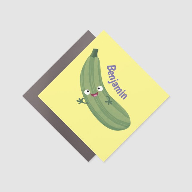 Cute zucchini happy cartoon illustration car magnet (Front)