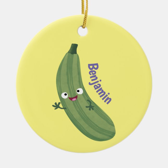 Cute zucchini happy cartoon illustration ceramic ornament (Front)