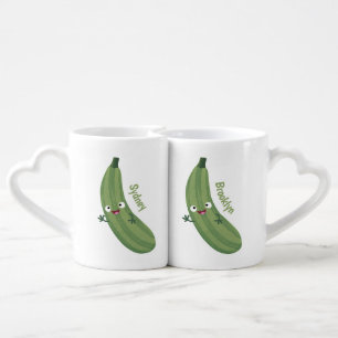 Cute zucchini happy cartoon illustration coffee mug set