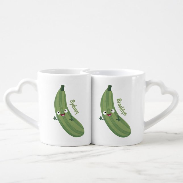 Cute zucchini happy cartoon illustration coffee mug set (Back Nesting)