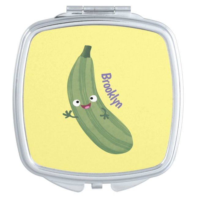 Cute zucchini happy cartoon illustration compact mirror (Front)