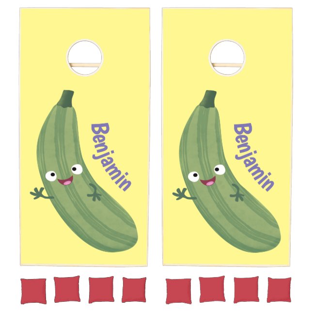 Cute zucchini happy cartoon illustration cornhole set (Set)