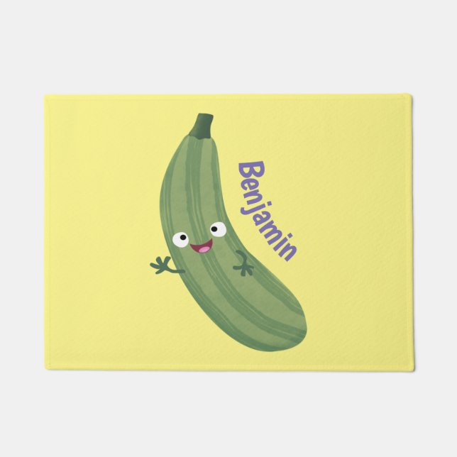 Cute zucchini happy cartoon illustration doormat (Front)