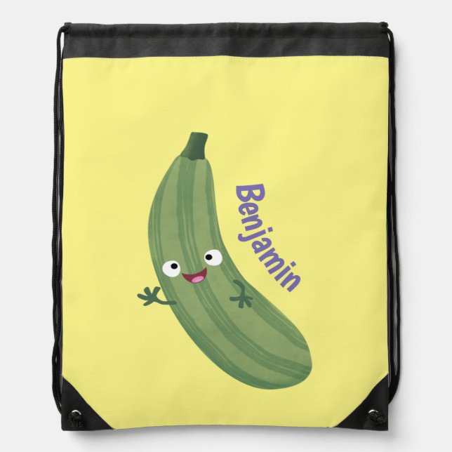 Cute zucchini happy cartoon illustration drawstring bag (Front)