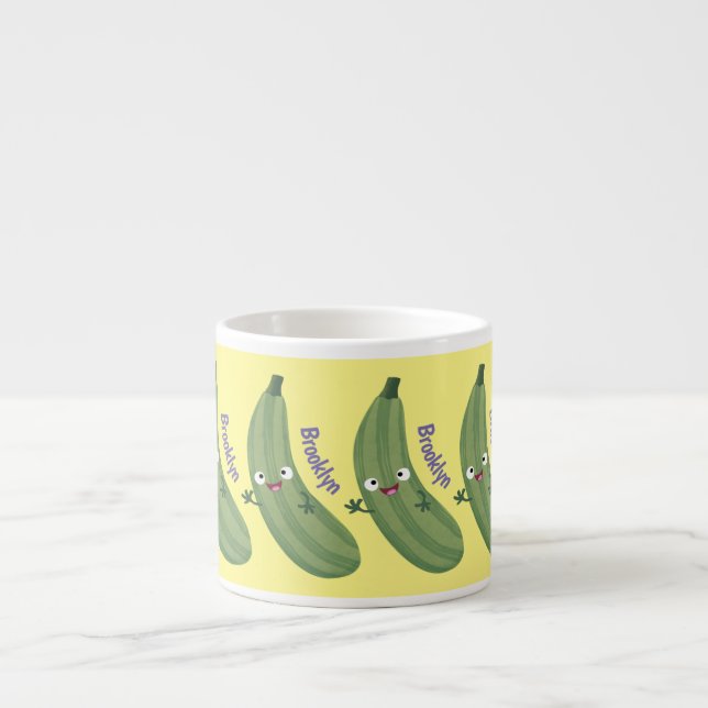 Cute zucchini happy cartoon illustration espresso cup (Front)