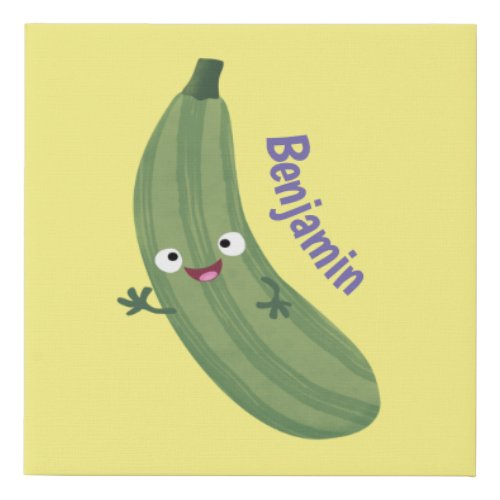 Cute zucchini happy cartoon illustration faux canvas print