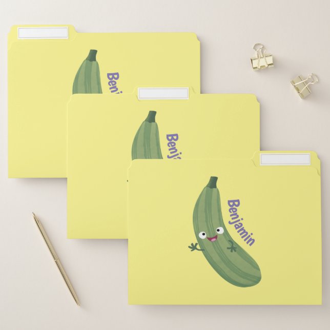 Cute zucchini happy cartoon illustration file folder (Set)