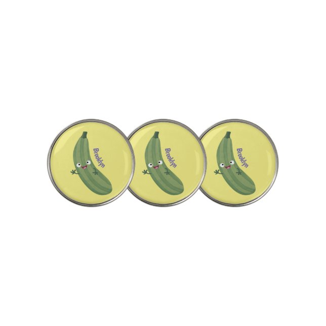 Cute zucchini happy cartoon illustration golf ball marker (3 Up)