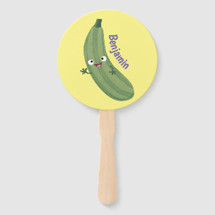 Cute zucchini happy cartoon illustration  hand fan