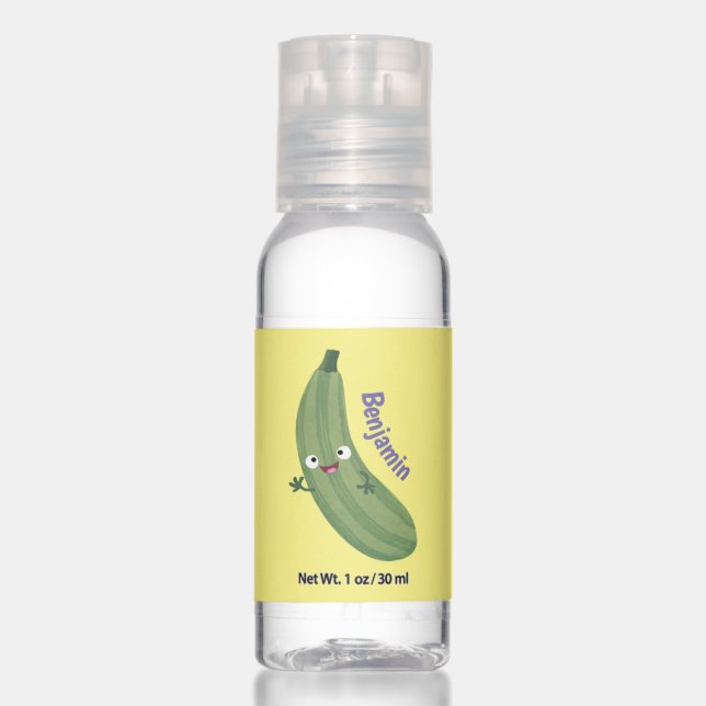 Cute zucchini happy cartoon illustration hand sanitizer (Front)