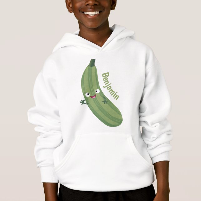 Cute zucchini happy cartoon illustration hoodie (Front)