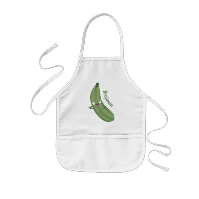 Cute zucchini happy cartoon illustration kids' apron (Front)