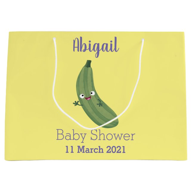 Cute zucchini happy cartoon illustration large gift bag (Front)