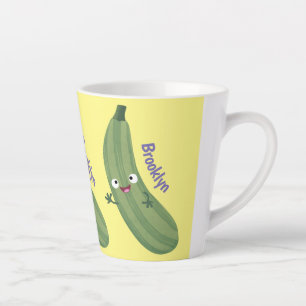 Cute zucchini happy cartoon illustration latte mug