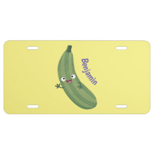 Cute zucchini happy cartoon illustration license plate