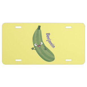 Cute zucchini happy cartoon illustration  license plate