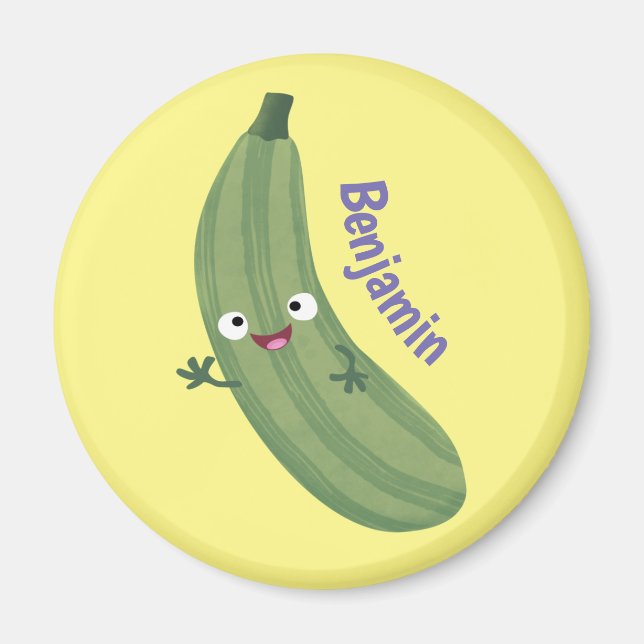 Cute zucchini happy cartoon illustration magnet (Front)