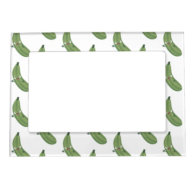 Cute zucchini happy cartoon illustration magnetic frame (Front)