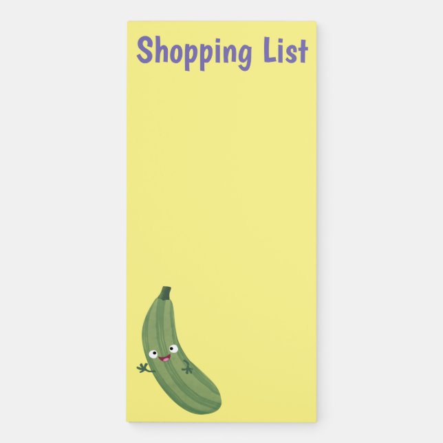 Cute zucchini happy cartoon illustration magnetic notepad (Front)