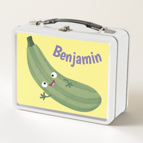 Cute zucchini happy cartoon illustration metal lunch box