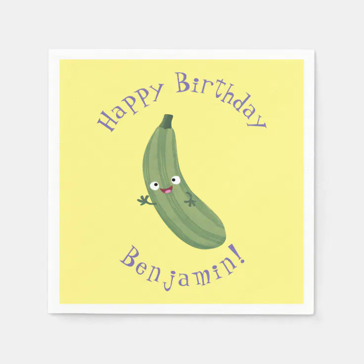 Cute zucchini happy cartoon illustration napkins | Zazzle