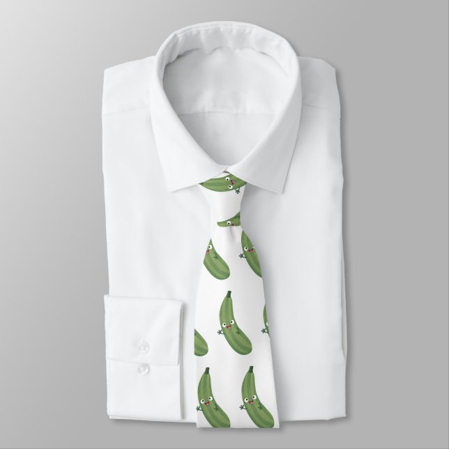 Cute zucchini happy cartoon illustration neck tie (Tied)