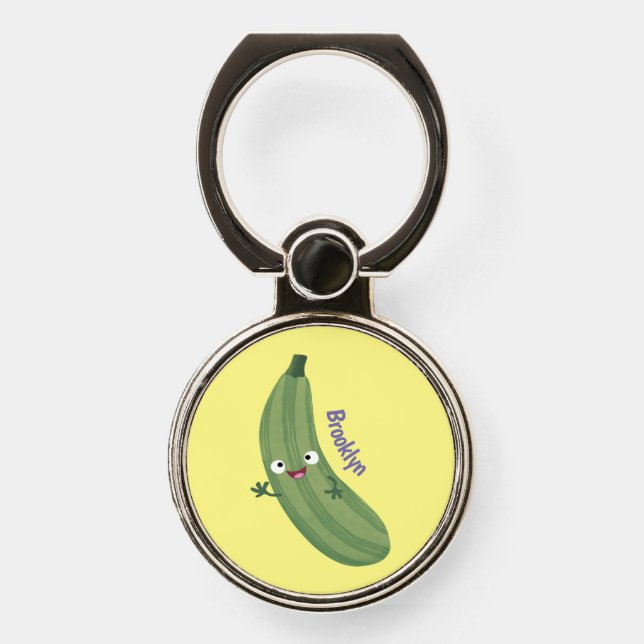 Cute zucchini happy cartoon illustration  phone ring stand (Front)
