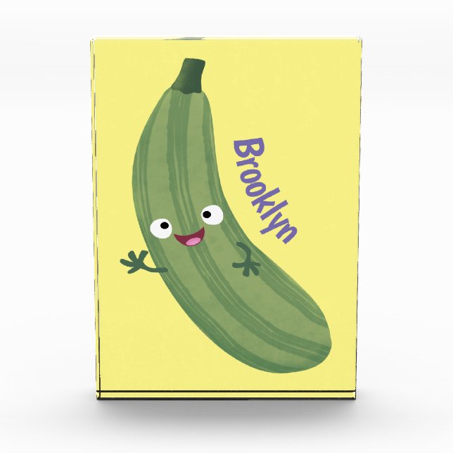 Cute zucchini happy cartoon illustration photo block (Front)