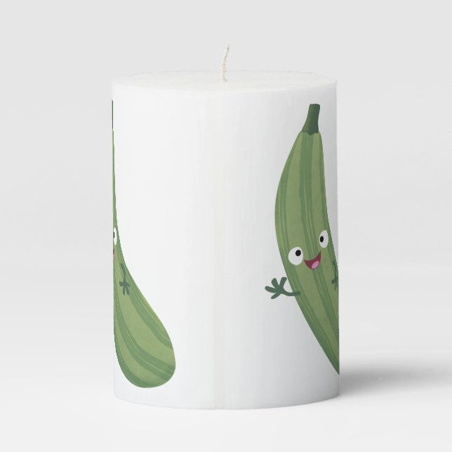 Cute zucchini happy cartoon illustration pillar candle (Back)