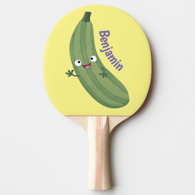 Cute zucchini happy cartoon illustration ping pong paddle (Front)