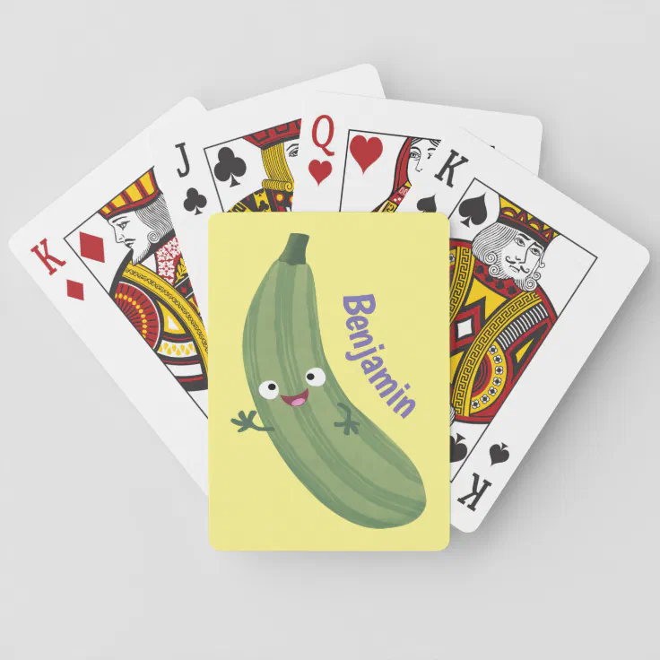 Cute zucchini happy cartoon illustration playing cards | Zazzle