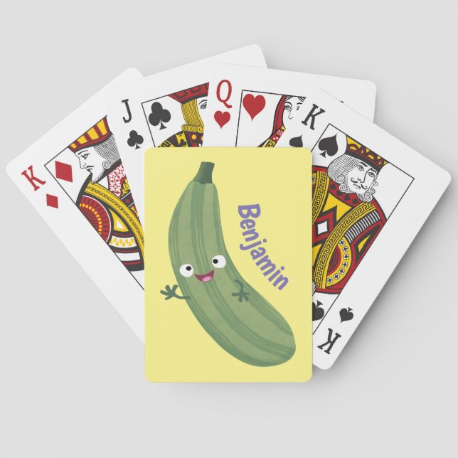 Cute zucchini happy cartoon illustration poker cards (Back)