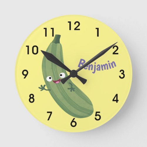 Cute zucchini happy cartoon illustration round clock