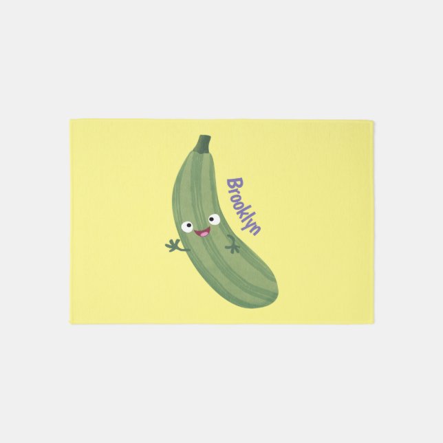 Cute zucchini happy cartoon illustration rug (Front)