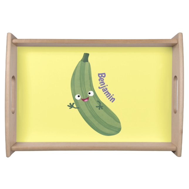 Cute zucchini happy cartoon illustration serving tray (Front)