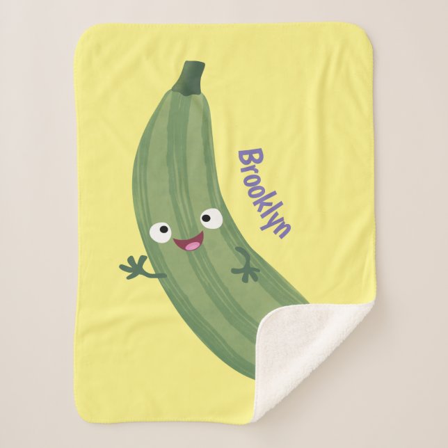 Cute zucchini happy cartoon illustration sherpa blanket (Front)
