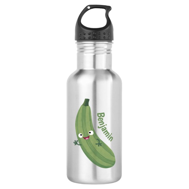 Cute zucchini happy cartoon illustration stainless steel water bottle (Front)