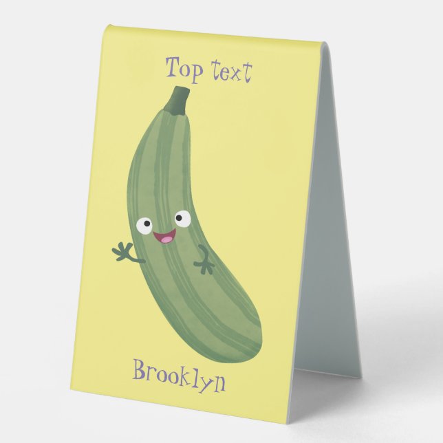 Cute zucchini happy cartoon illustration table tent (Front)