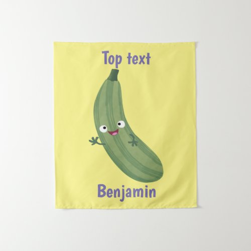 Cute zucchini happy cartoon illustration tapestry